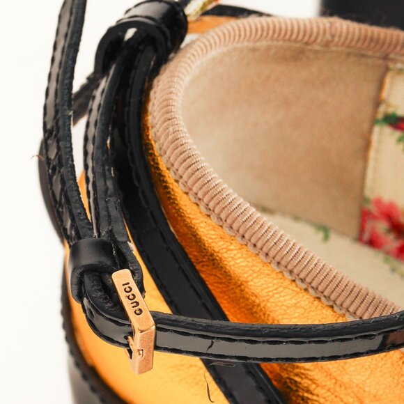 Gucci Gold & Black Patent Leather Hannelore Detachable Platform Flat - Picture 10 of 13